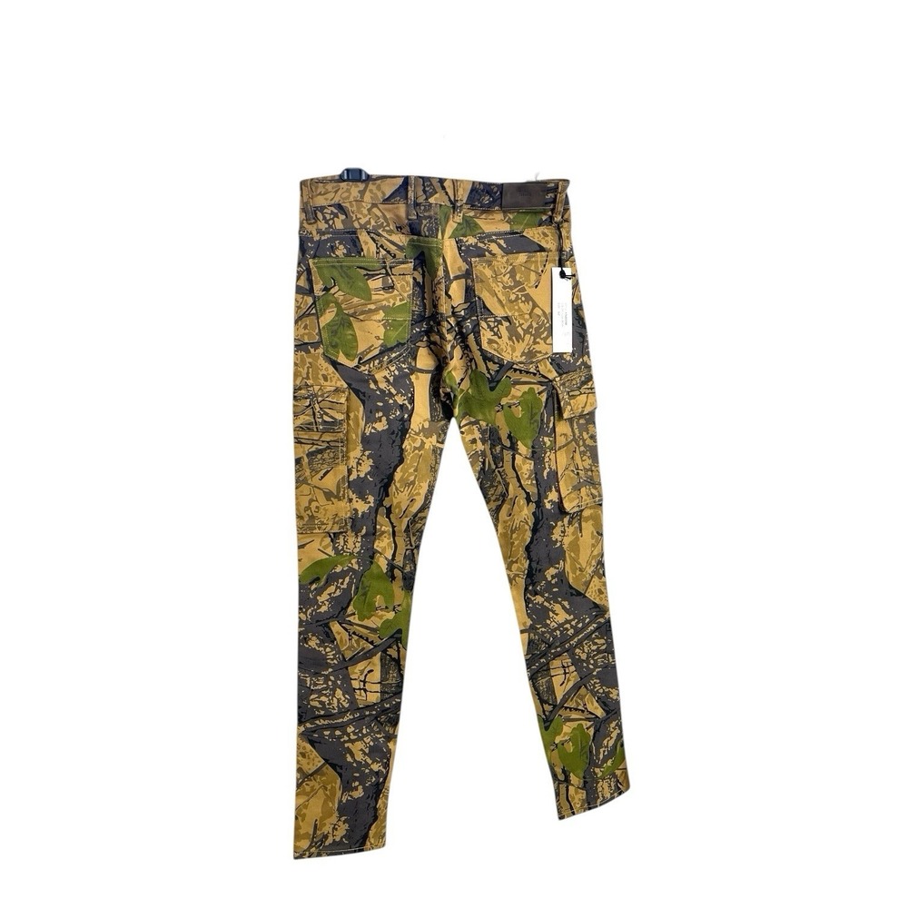 KDNK Mens Forest Camo Brown Pants 32/31.5 Skinny Ripped Patches Outdoor Jeans - Picture 2 of 16